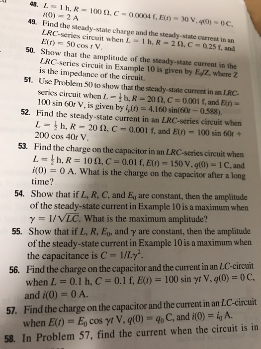 Solved L 1 H R 100 Ohm C 0 0004 F E T 30 V Q Chegg Com