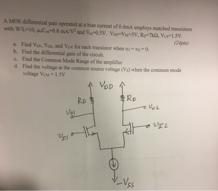 Solved A Mos Differential Pair Operated At A Bias Current Chegg Com