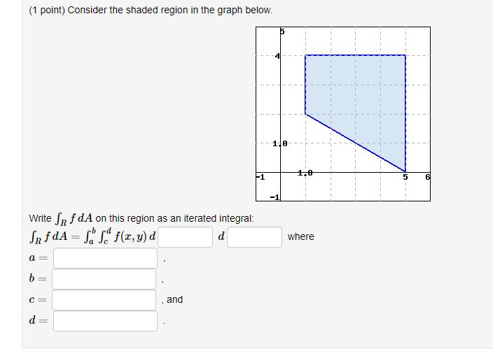 4 トー 110 Write Jn f dA on this region as an iterated integral where