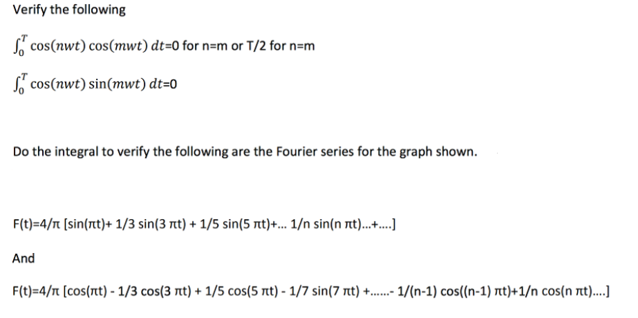 Solved Verify The Following E Cos Nwt Cos Mwt Dt 0 For Chegg Com