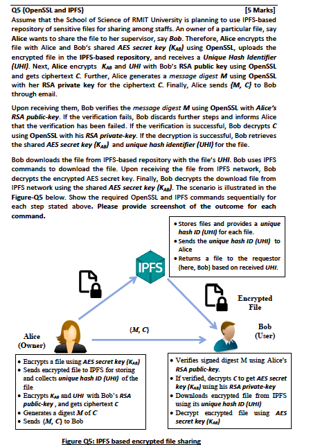 05 (OpenSSL and IPFS) Assume that the School of Science of RMIT University is planning to use IPFS-based repository of sensit