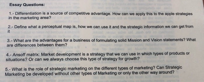 Narrative Essay Example High School Essay Questions Differentiation Is A Source Of Competitive Advantage How Can Personal Narrative Essay Examples High School also Argument Essay Thesis Solved Essay Questions Differentiation Is A Source O Thesis For Argumentative Essay