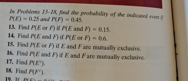 Solved In Problems 13 18 Find The Probability Of The Ind Chegg Com