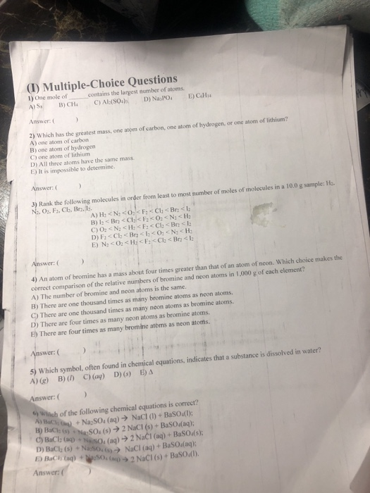 Solved I Multiple Choice Questions 1 One Mole Of Conta Chegg Com
