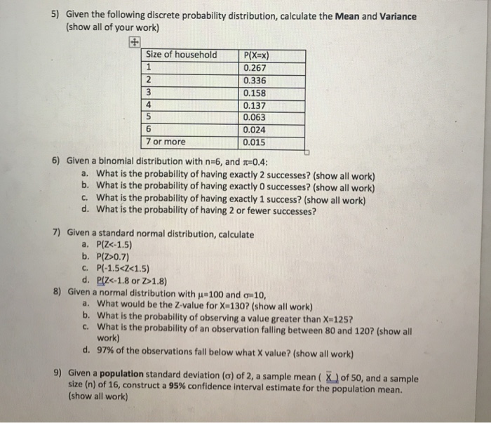 Solved 5 Given The Following Discrete Probability Distri Chegg Com