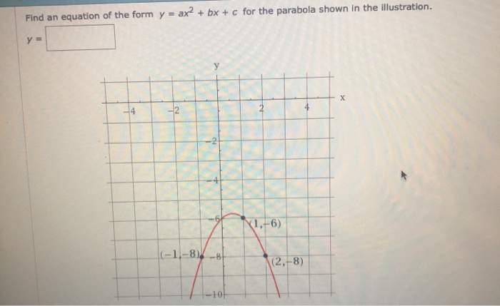 Find An Equation Of The Form Y Ax2 Bx C For Chegg Com