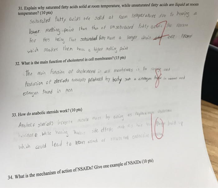 Solved 31 Explain Why Saturated Fatty Acids Solid At Roo