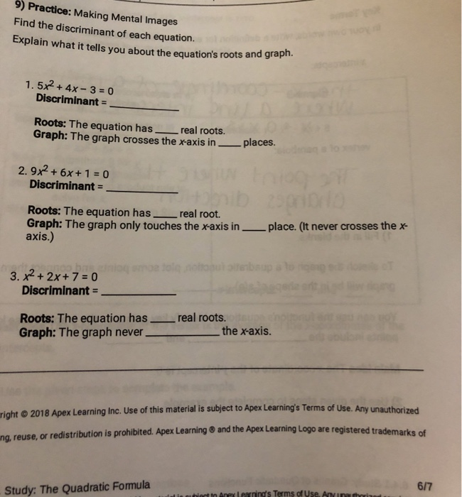 Solved 9 Practice Making Mental Images Find The Discrim Chegg Com