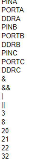 PINA PORTA DDRA PINB PORTB DDRB PINC PORTC DDRC 20 21 32