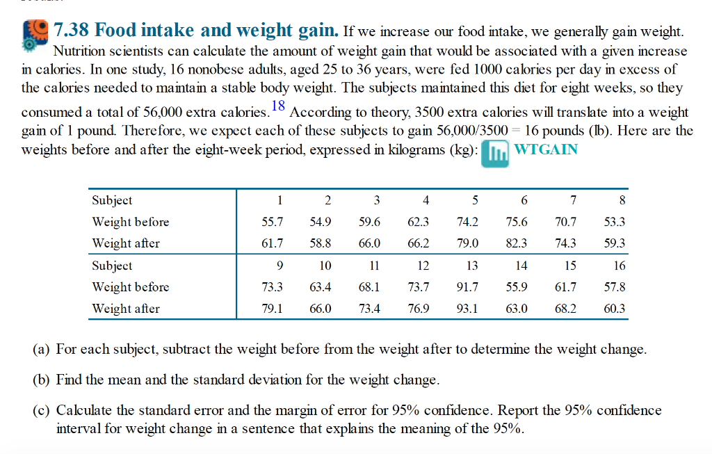 Solved 7 38 Food Intake And Weight Gain If We Increase Our Chegg Com