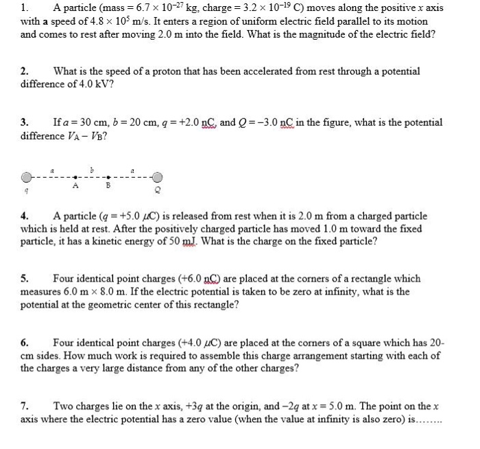 Solved 1 A Particle Mass 6 7 X 10 27 Kg Charge 3 2 Chegg Com