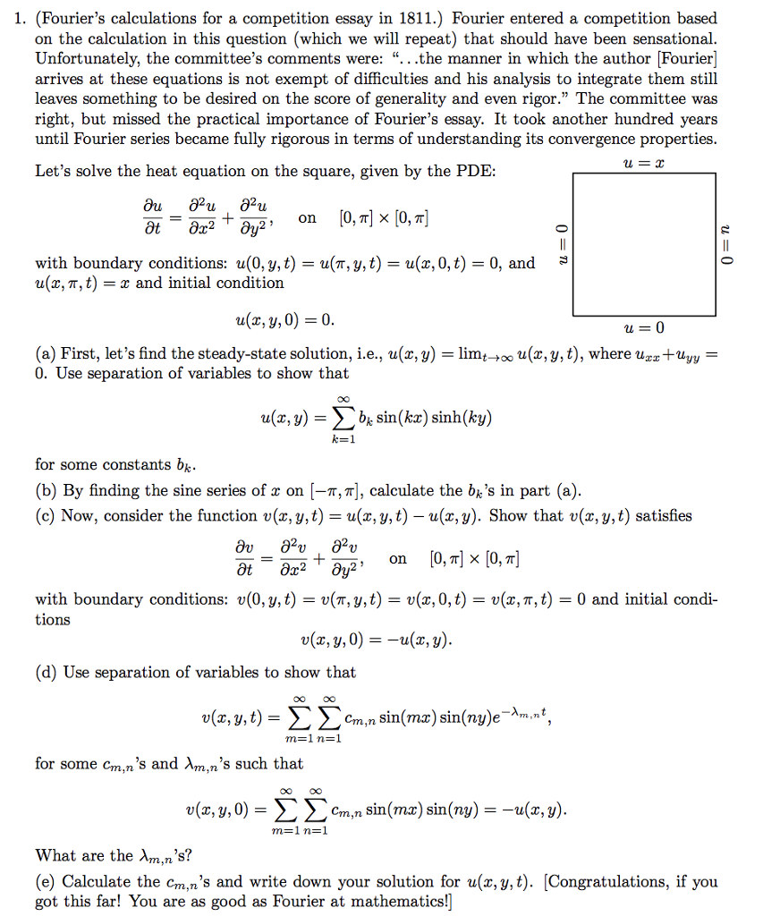 Solved Fouriers Calculations For A Competition Essay Fouriers Calculations For A Competition Essay In Fourier Entered A How To Write A Good Thesis Statement For An Essay also Research Essay Topics For High School Students Essay On Business Communication