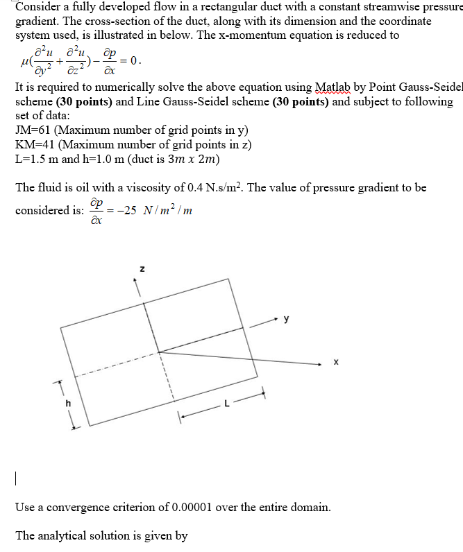 Consider a fully developed flow in a rectangular duct with a constant streamwise pressure gradient. The cross-section of the