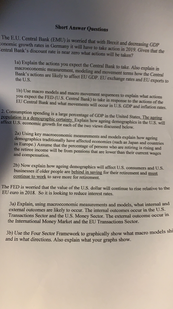 Short Answer Questions The E U Central Bank Emu Chegg Com