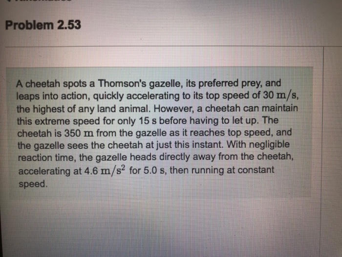 Problem 2 53 A Cheetah Spots A Thomson S Gazelle Its Chegg 