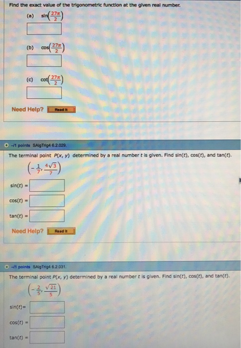 Solved Find The Exact Value Of The Trigonometric Function Chegg Com