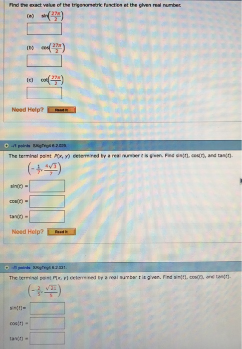 Find The Exact Value Of The Trigonometric Function At Chegg Com