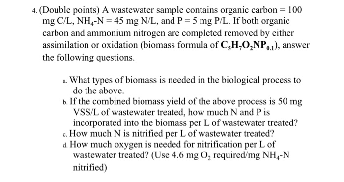 4 Double Points A Wastewater Sample Contains Or Chegg Com