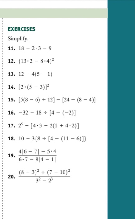 Solved Exercises Simplify 11 18 2 3 9 12 13 2 8 4 2