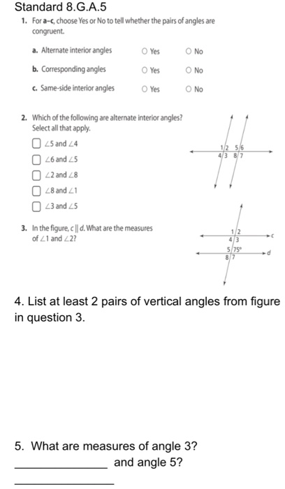 Solved Standard 8 G A 5 1 For A C Choose Yes Or No To T