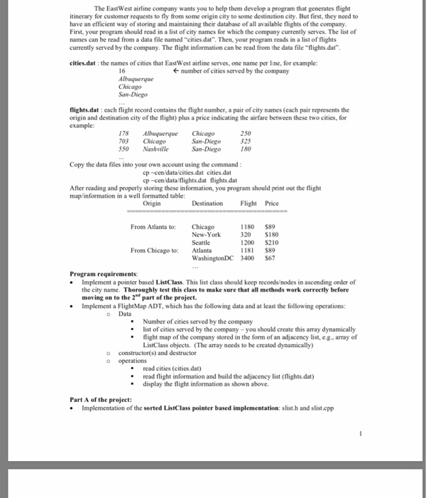 The EastWest airline company wants you to help them develop a program that generates flight itinerary for customer requests t