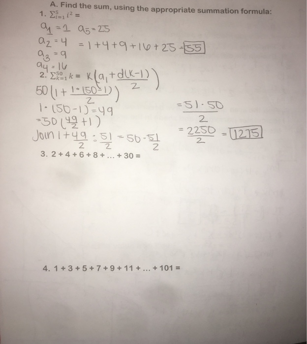 Solved A Find The Sum Using The Appropriate Summation F