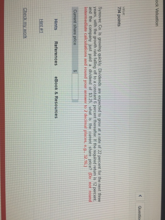 Solved Ock Valuation 714 Points Synovec Co Is Growing Chegg Com