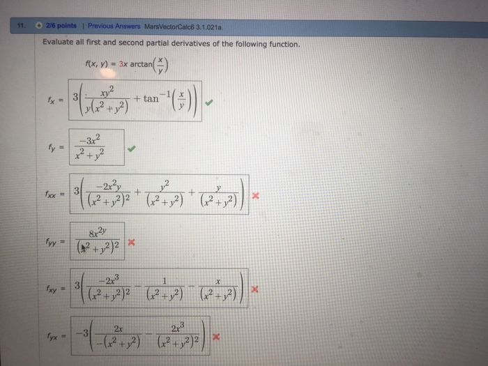Solved Evaluate All First And Second Partial Derivatives Of Chegg Com