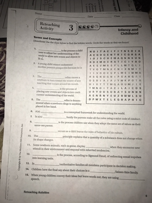 Name Class Date Reteaching Activity Infancy And Chegg 