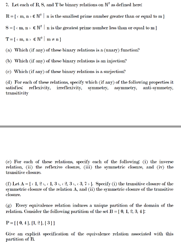 Solved I Let Each Of R S And T Be Binary Relations On Chegg Com