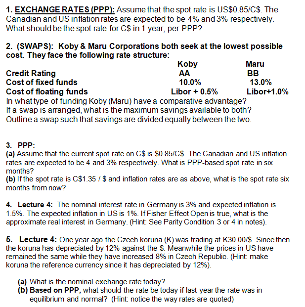 1 Exchange Rates Ppp Ume That The Spot Rate 1 Exchange Rates Ppp Ume That The Spot Rate