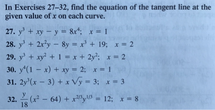 Solved Find The Equation Of The Tangent Line At The Given Chegg Com