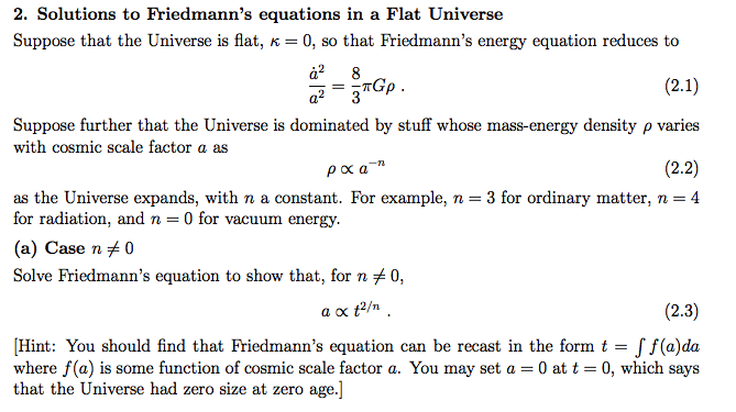 Solved The Equation On The Side Is The Friedmann S Equati Chegg Com