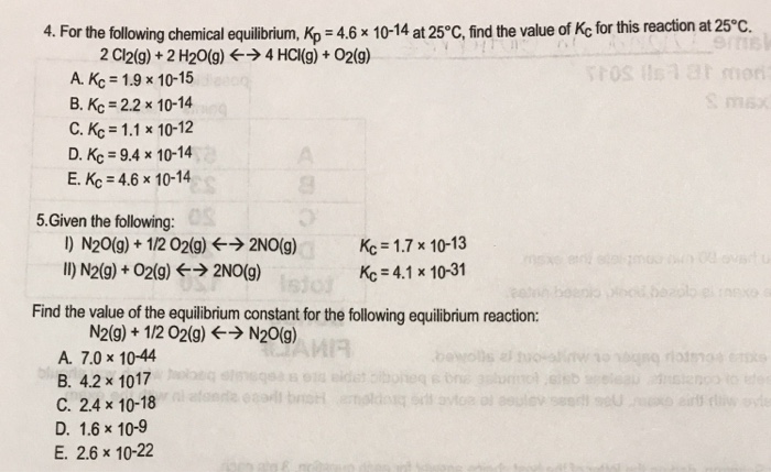 Solved 4 For The Following Chemical Equilibrium Kp 4 Chegg Com