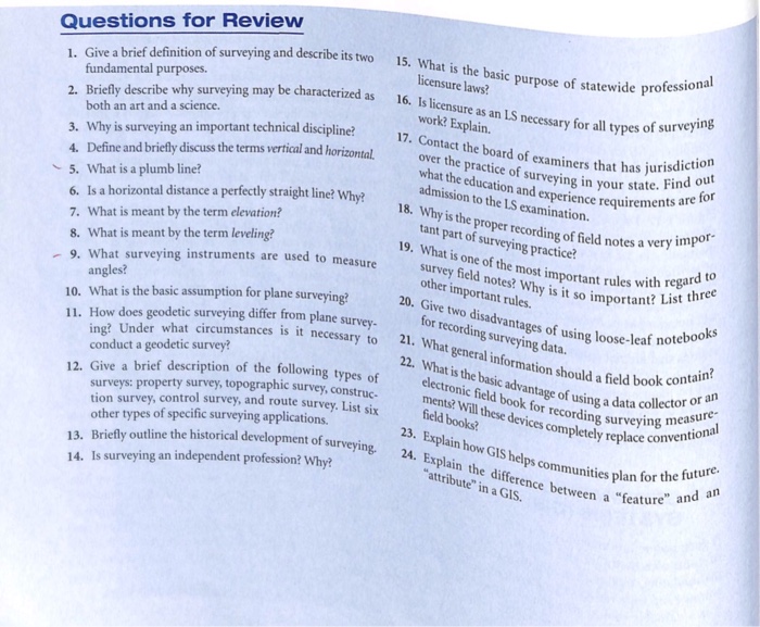 Solved 1 Give A Brief Definition Of Surveying And Descri - 