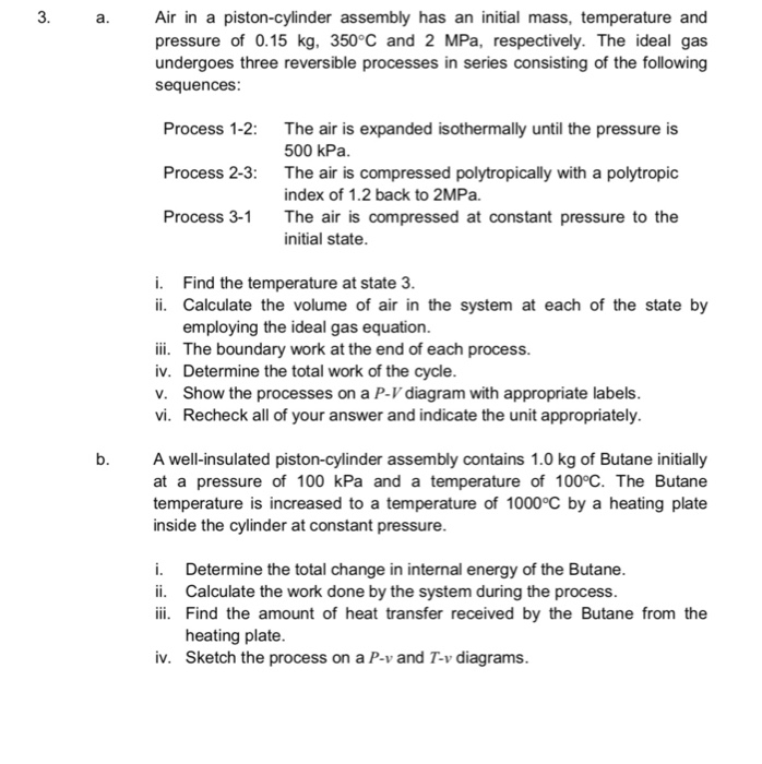 Solved 3 Air In A Piston Cylinder Assembly Has An Initia Chegg Com