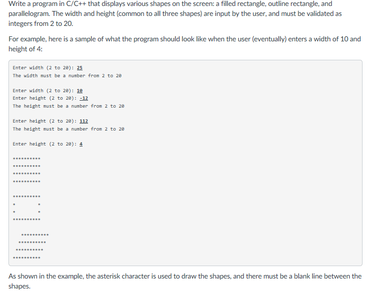 integers from 2 to 20. For example, here is a sample of what the program should look like when the user (eventually) enters a