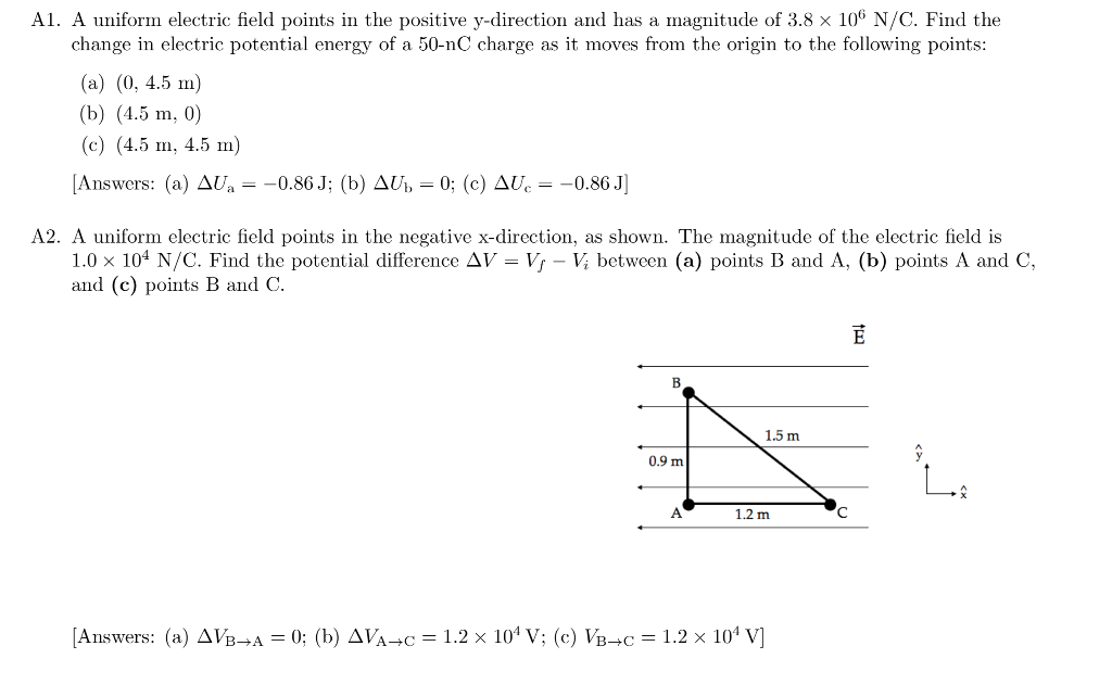 Solved Al A Uniform Electric Field Points In The Positiv Chegg Com