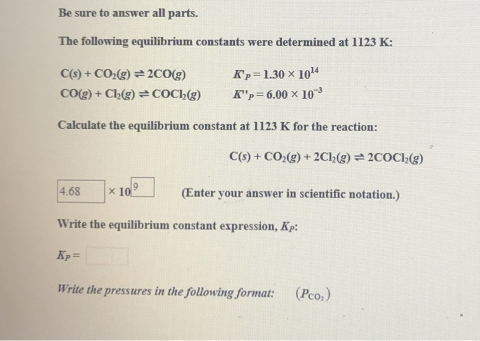 Solved Be Sure To Answer All Parts The Following Equilib Chegg Com