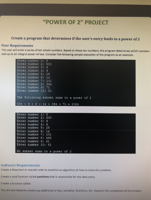 Power Of 2 Project Create A Program That Determi Cheggcom