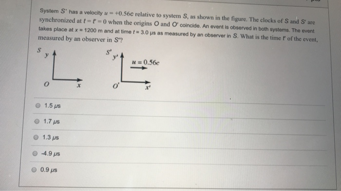 Solved System S Has A Velocity U 0 56c Relative To Sys Chegg Com