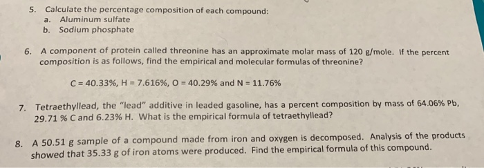 Solved Calculate The Percentage Composition Of Each Compo