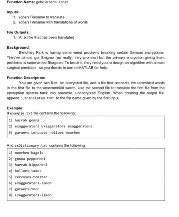 Solved Function Name Geheimferncipher Inputs 1 Char Chegg Com