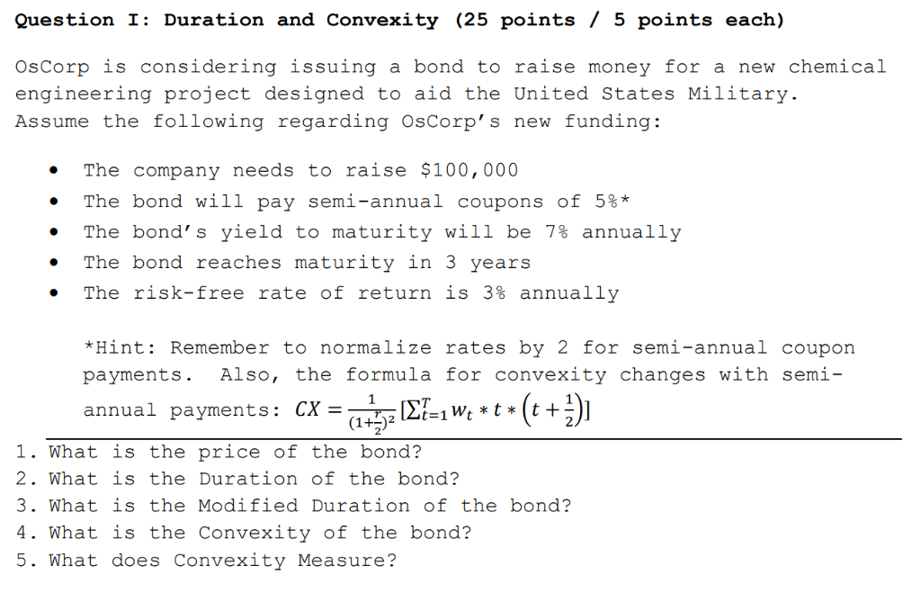 Question I Duration And Convexity 25 Points5 Poi Chegg Com