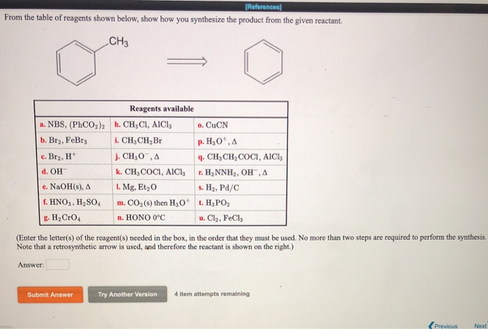 Solved From The Table Of Reagents Shown Below Show How Y Chegg Com