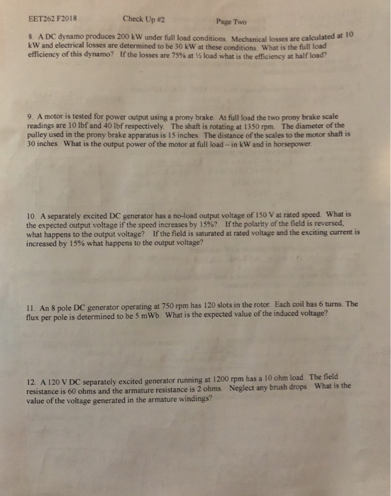 Solved Eet262 F2018 Check Up 2 Page Two S A Dc Dynamo P