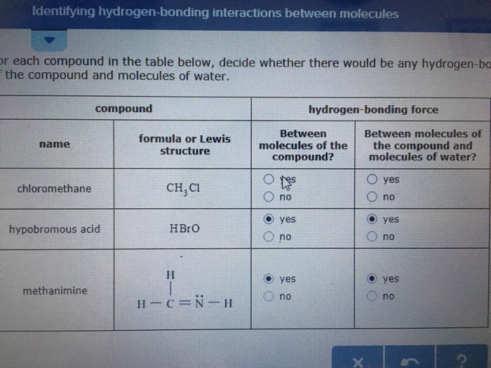 Solved Identifying Hydrogenbonding Interactions Between