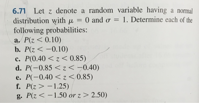 Solved 6 71 Let Z Denote A Random Variable Having A Norma Chegg Com