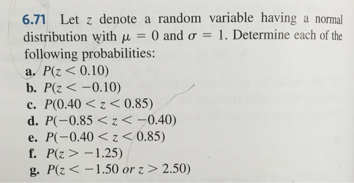 Solved 6 71 Let Z Denote A Random Variable Having A Normal Chegg Com