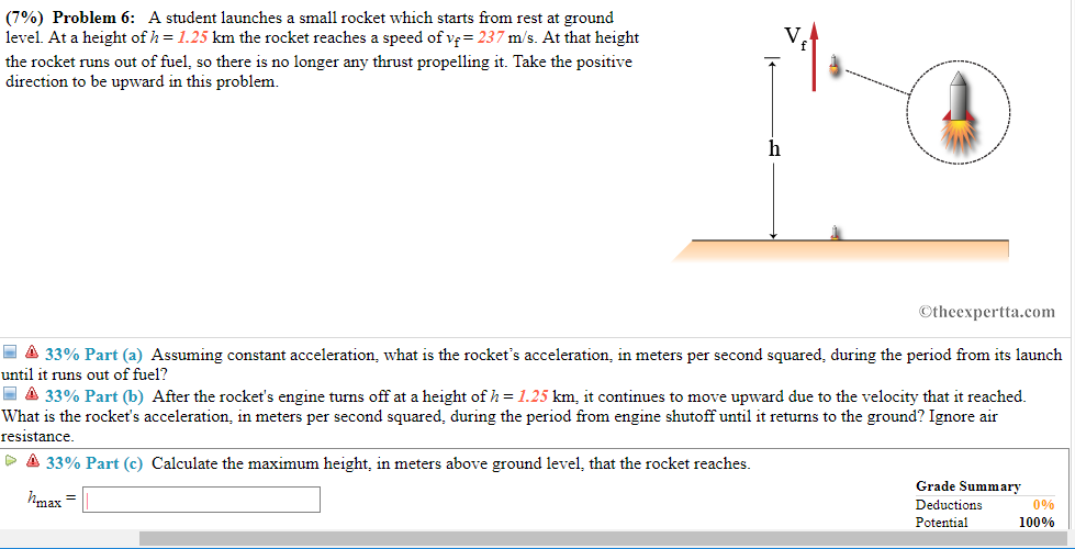 Solved 790 Problem 6 A Student Launches A Small Rocket Chegg Com